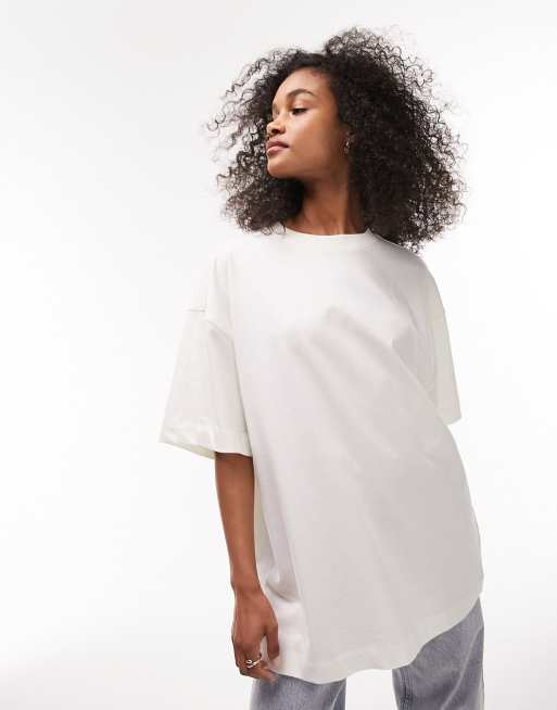 Topshop Premium basic longline crew neck tee in white