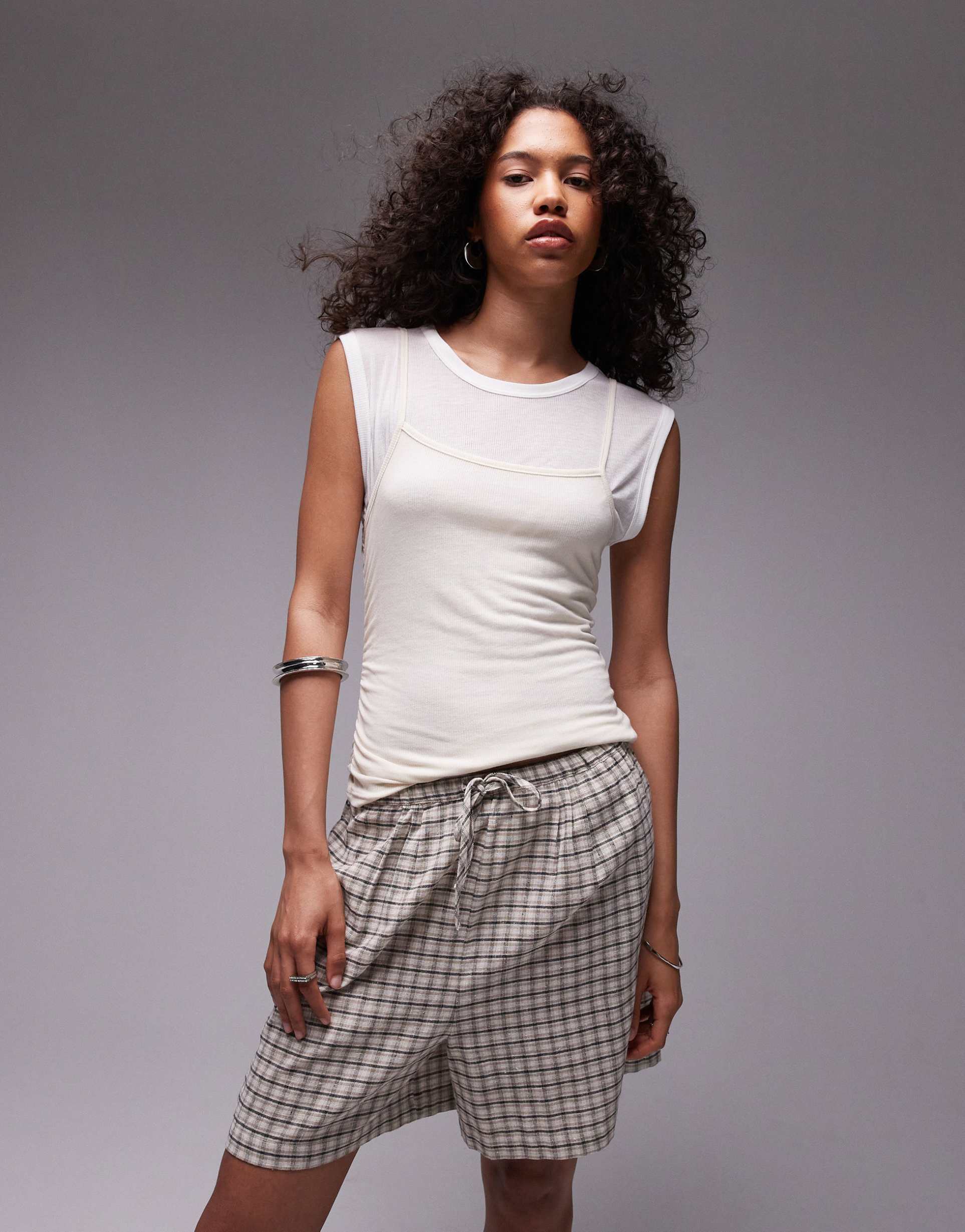 topshop premium basic sheer double layer tank in neutral