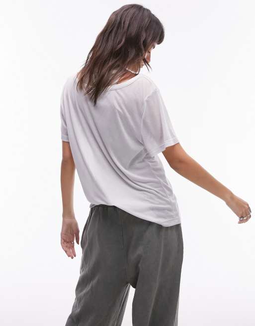 Topshop premium basic sheer double loose fit tee in gray, 2 of 4