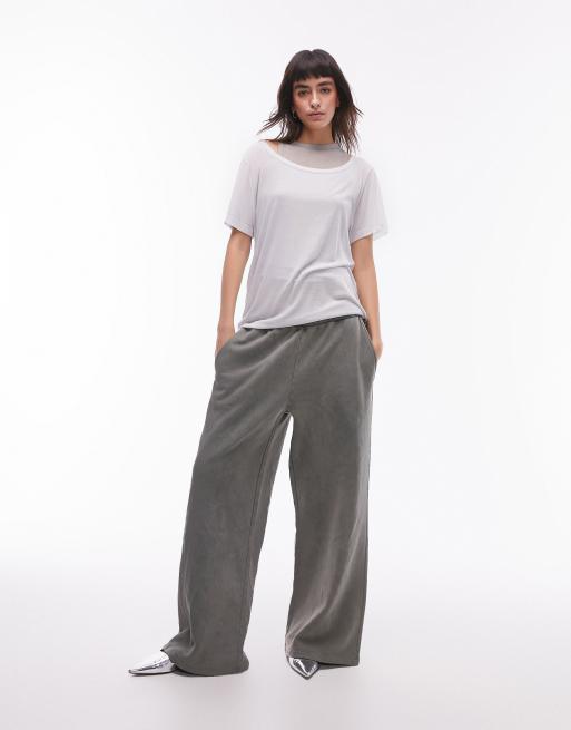 Topshop premium basic sheer double loose fit tee in grey, 4 of 4