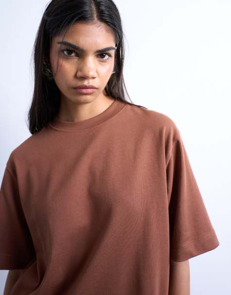 Topshop premium basic short sleeve tee in brown - view 1