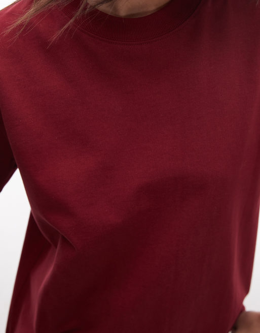 Topshop premium basic short sleeve tee in burgundy