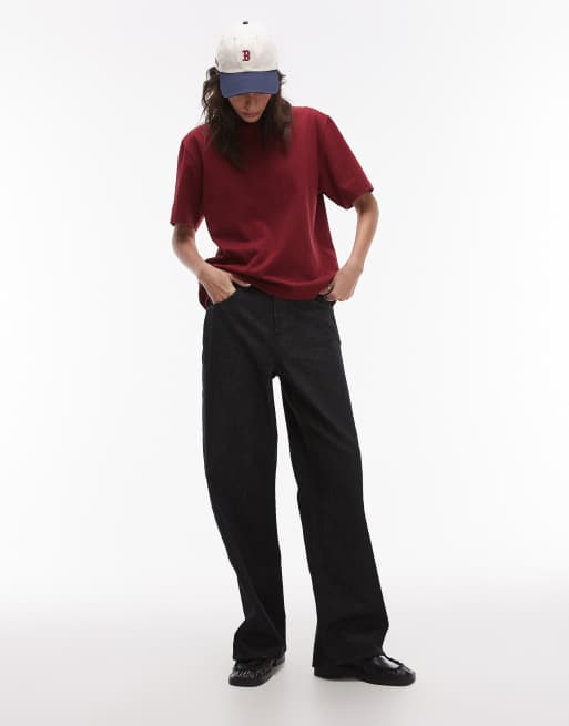 Topshop premium basic short sleeve tee in burgundy