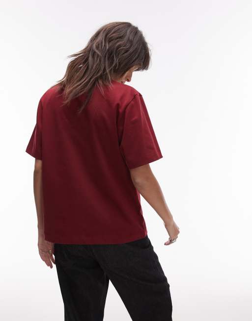 Topshop premium basic short sleeve tee in burgundy