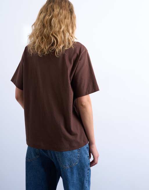 Topshop premium basic short sleeve tee in chocolate brown, 3 of 4