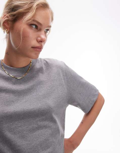 Topshop premium basic short sleeve tee in dark grey marl - view 1