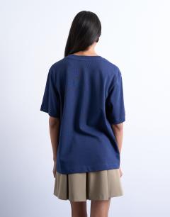 Model wearing Premium basic short sleeve tee in navy