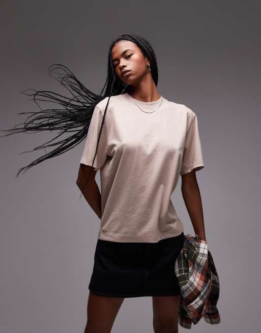 Topshop premium basic short sleeve tee in oat