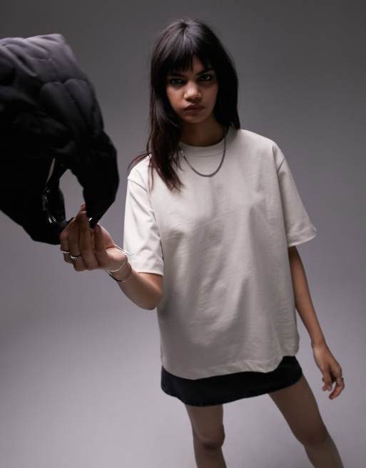 Topshop premium basic short sleeve tee in stone, 3 of 4