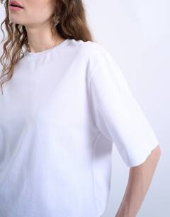 Model wearing Premium basic short sleeve tee in white
