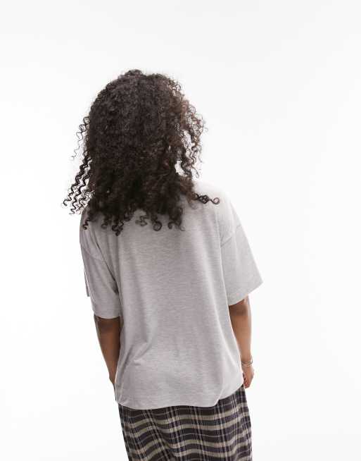 Topshop premium basic slouchy v neck tee in grey marl, 4 of 4