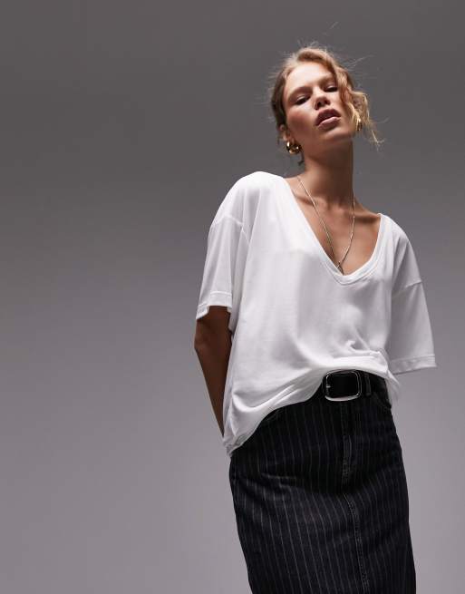 Topshop premium basic slouchy v neck tee in white | ASOS