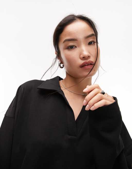 Topshop – Premium – Basic – Svart långärmad topp i oversize modell