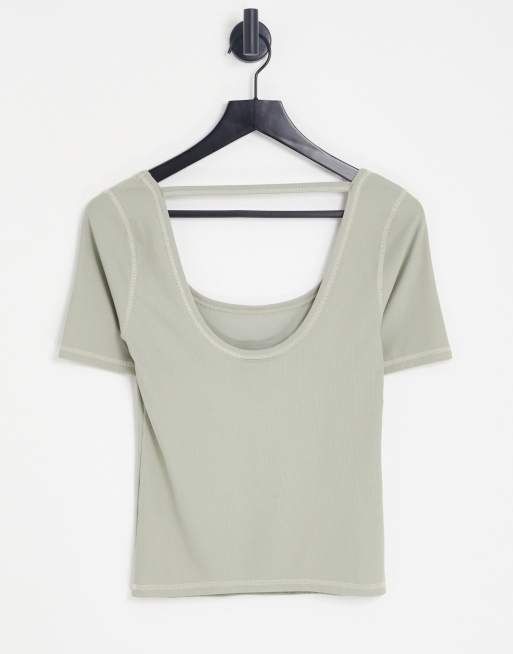 accent vlotter Drank Topshop - Premium - Basic T-shirt met lage ronde hals met contrast in  saliegroen | ASOS