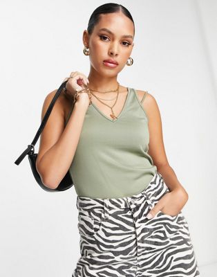 Topshop premium basic thick double strap v neck cami in sage