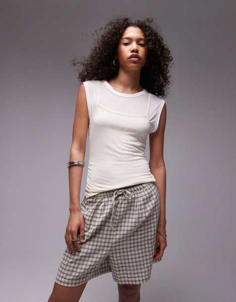 Topshop – Premium Basic – Transparentes, doppelagiges Tanktop in neutralen Farben - view 1