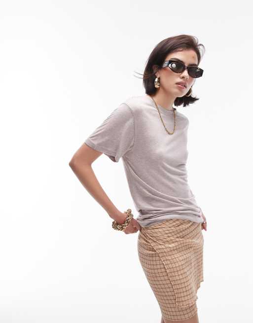 Topshop - Premium - Beigemeleret T-shirt i modal 