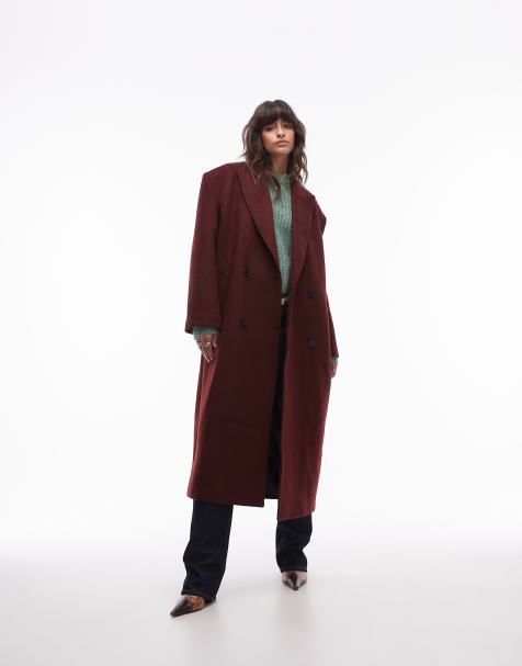 Topshop - Premium - Bordeauxrød og elegant frakke i uldblanding - view 1