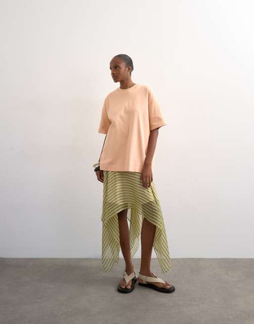 Topshop Premium – Brzoskwiniowy T-shirt oversize z materiału interlock, 2 z 4