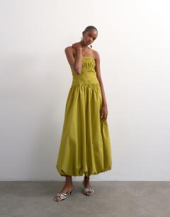 Premium bubble hem bandeau maxi dress in green