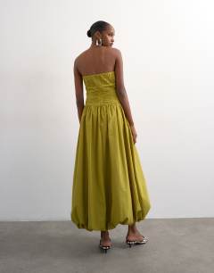 Model wearing Premium bubble hem bandeau maxi dress in green