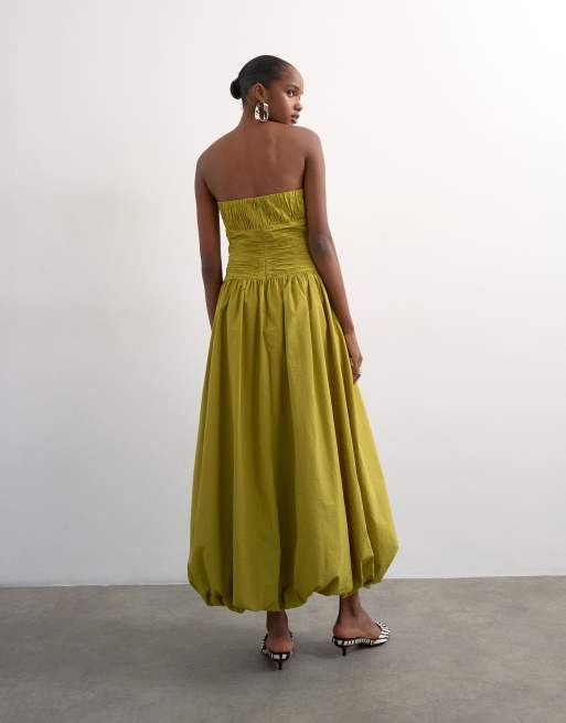 Topshop premium bubble hem bandeau maxi dress in green, 2 of 4