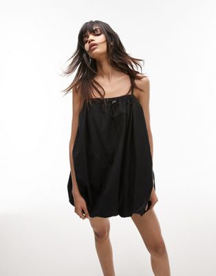 Topshop premium bubble hem mini dress in black
