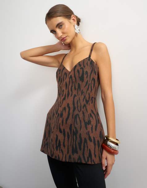 Topshop premium cami met structuur en peplum in dierenprint van faux brushed pony - view 1