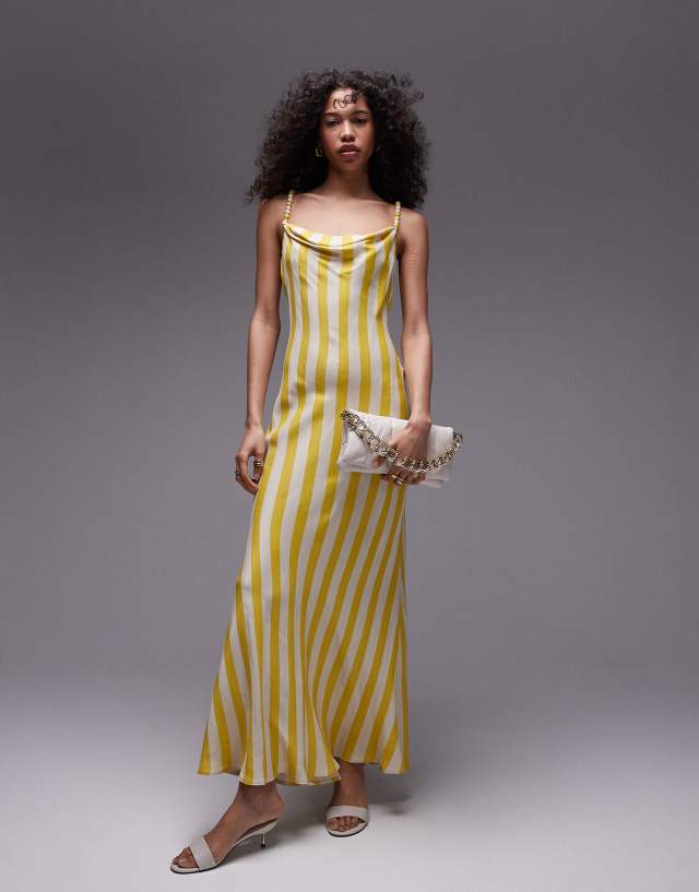 topshop yellow beaded dress premium cami slip midi with straps in stripe print catching animal print that MSS091025 Abbey Clancy is out Color:Navy/Nude