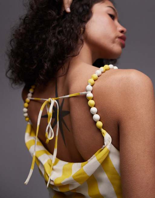 Topshop premium cami slip midi dress with beaded straps in yellow stripe  print | ASOS