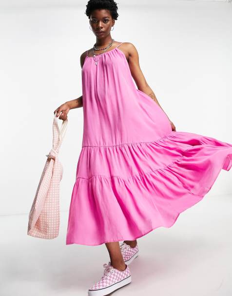 Topshop premium cami tiered maxi dress in pink - PINK - view 1