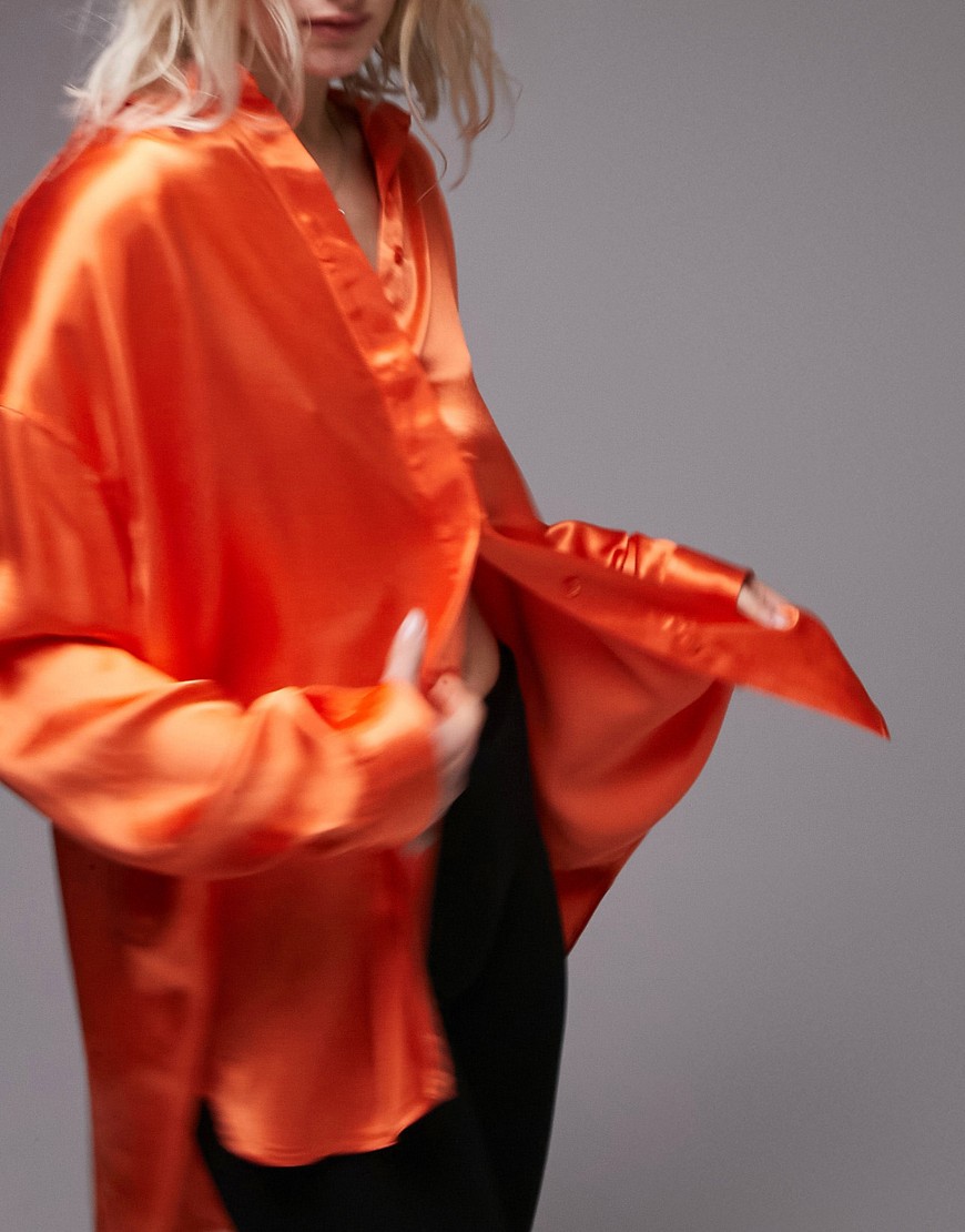 Premium - Camicia oversize in raso arancione - Topshop Camicia donna  - immagine2