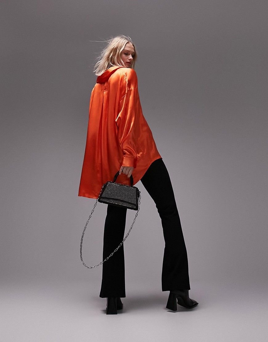 Premium - Camicia oversize in raso arancione - Topshop Camicia donna  - immagine3