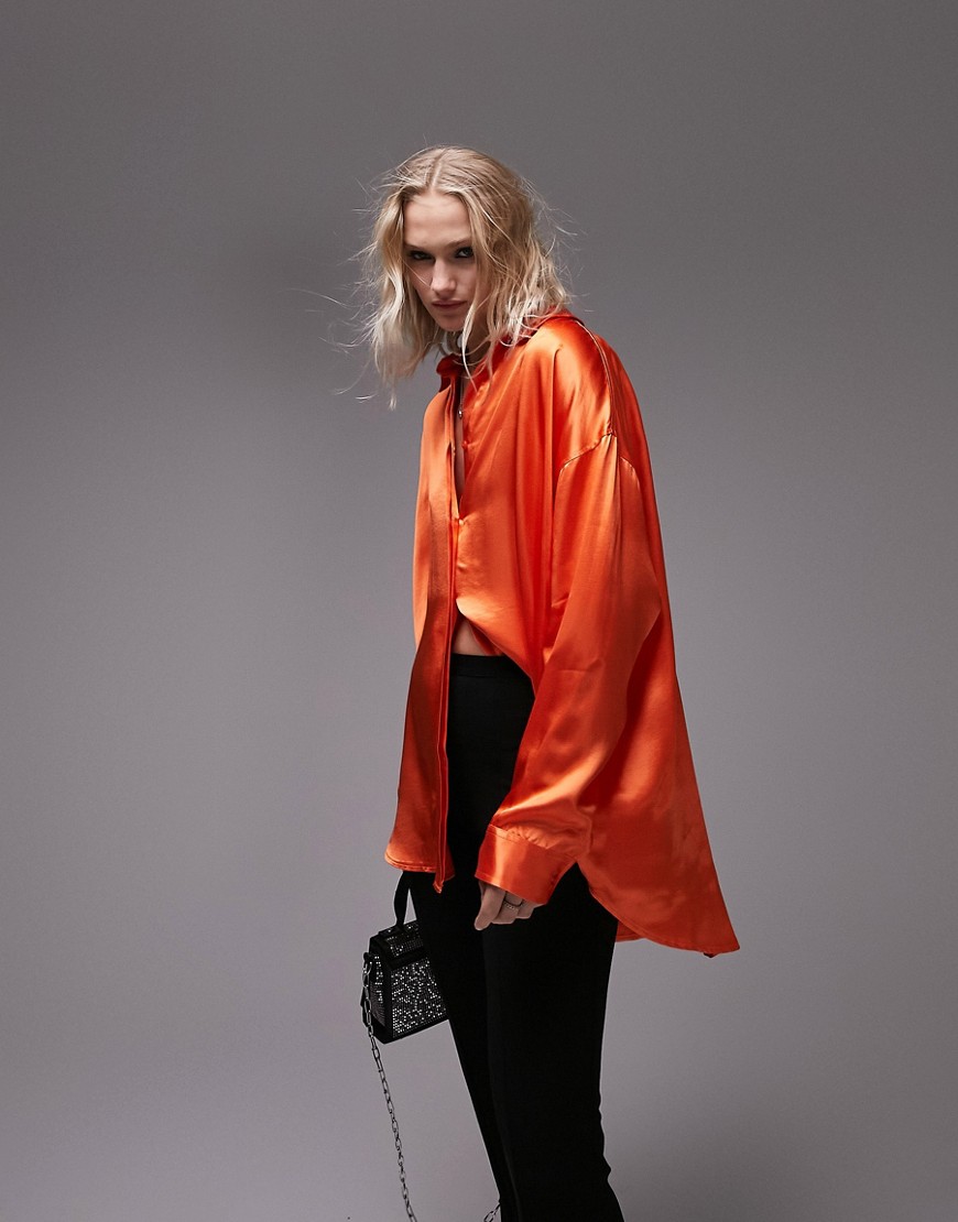 Premium - Camicia oversize in raso arancione - Topshop Camicia donna  - immagine1