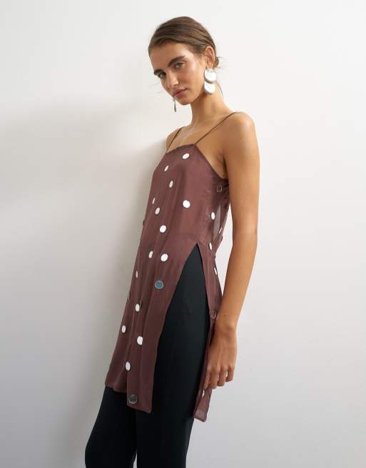 Topshop premium caraco oversize à sequins couleur chocolat, 1 de 4