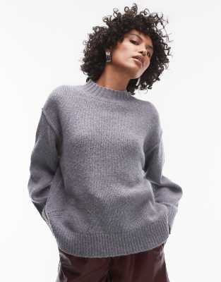 TOPSHOP PREMIUM CASHMERE BLEND SWEATER IN GRAY