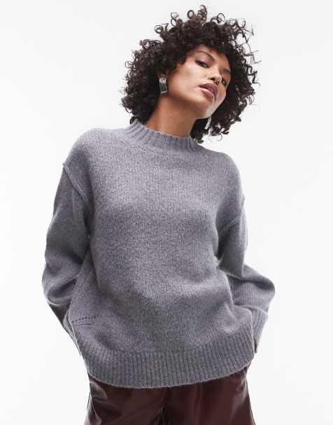 Topshop premium cashmere jumper in grey - view 1