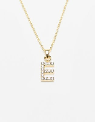 Topshop Premium Chain And Diamante E Initial Charm-gold