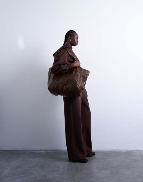 Topshop – Premium – Chokladbruna, kraftiga mjukisbyxor med raka ben - view 1