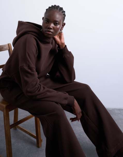 Topshop - Premium - Chokoladebrun kraftig oversized hættetrøje - view 1