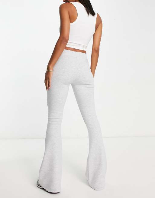 Topshop Ribbed Flared Pants in Gray