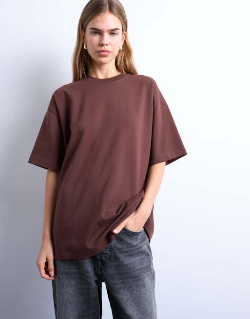 Topshop premium clean oversized tee in chocolate brown | ASOS