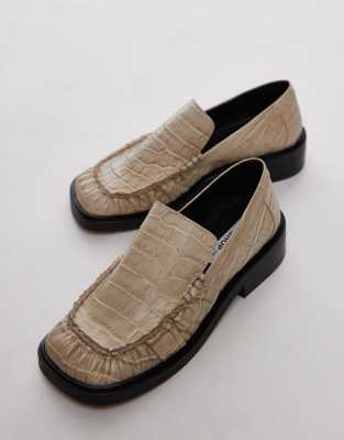 Premium Clover leather loafers with ruched detail in off white