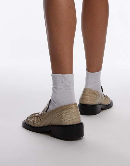 Topshop Premium - Clover - Mocassins en cuir avec détail froncé - Blanc cassé, 3 de 4