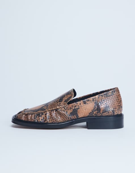 Topshop Premium - Clover - Mocassins en cuir froncé avec détails froncés - Imprimé serpent - view 1