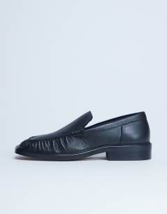 Premium Clover real leather loafers with ruched detail in black