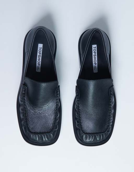 Topshop Premium Clover real leather loafers with ruched detail in black, 4 of 4