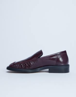  Premium Clover real leather loafers with ruched detail in burgundy