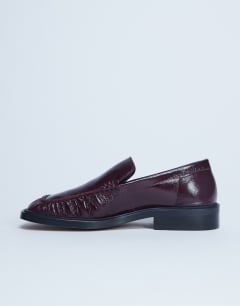 Premium Clover real leather loafers with ruched detail in burgundy