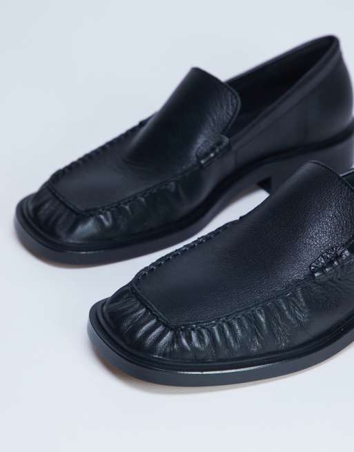 Topshop - Premium - Clover - Sorte loafers med rynkede detaljer i ægte læder, 2 af 4